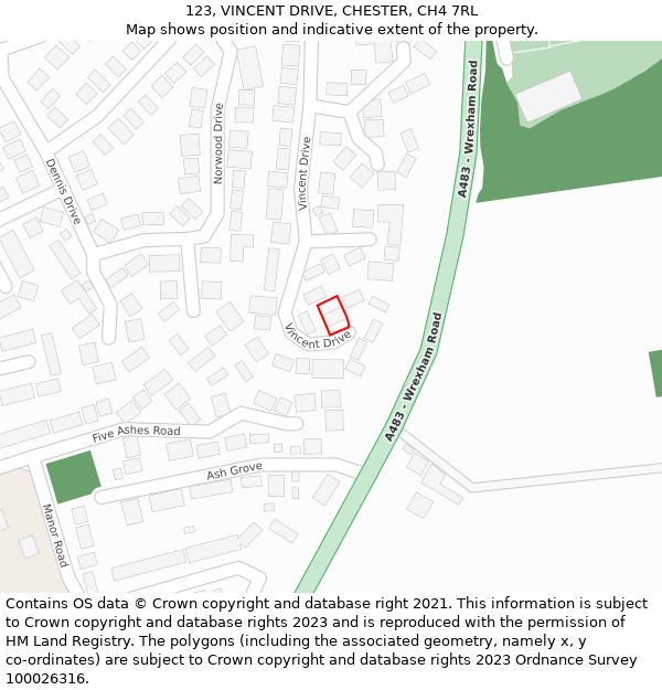 123, VINCENT DRIVE, CHESTER, CH4 7RL: Location map and indicative extent of plot