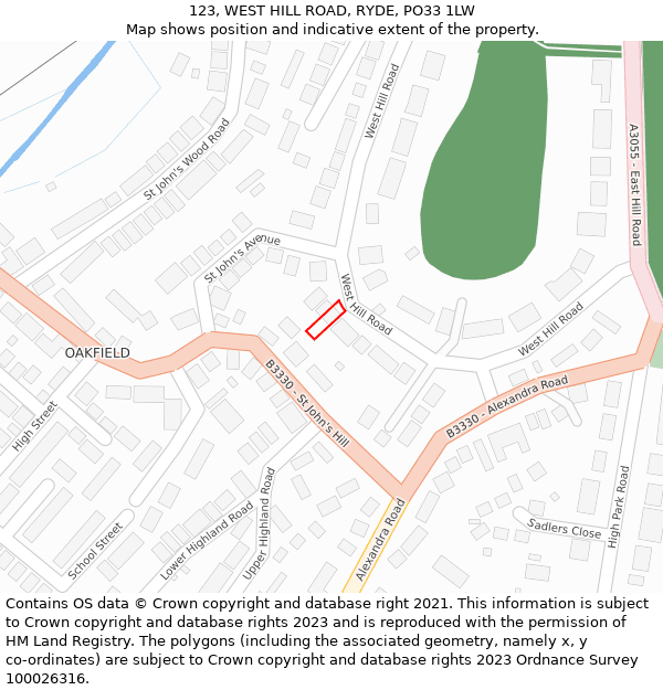 123, WEST HILL ROAD, RYDE, PO33 1LW: Location map and indicative extent of plot