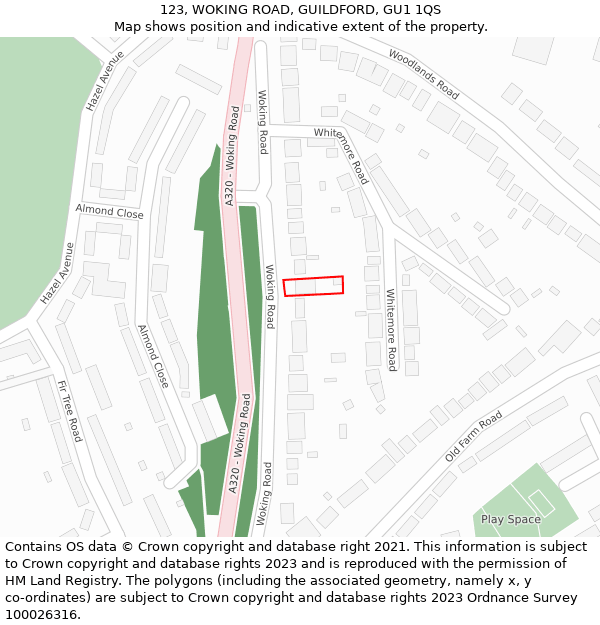 123, WOKING ROAD, GUILDFORD, GU1 1QS: Location map and indicative extent of plot