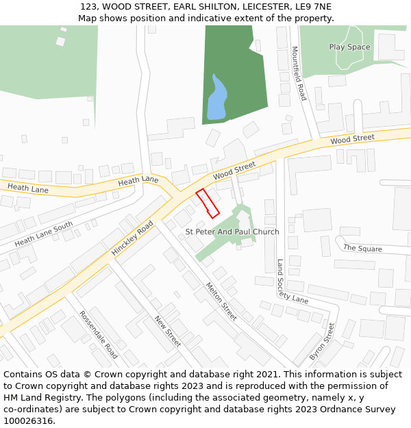 123, WOOD STREET, EARL SHILTON, LEICESTER, LE9 7NE: Location map and indicative extent of plot