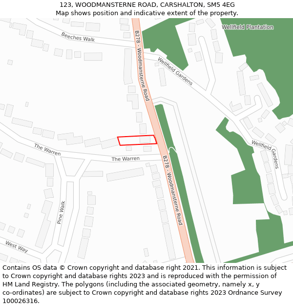 123, WOODMANSTERNE ROAD, CARSHALTON, SM5 4EG: Location map and indicative extent of plot