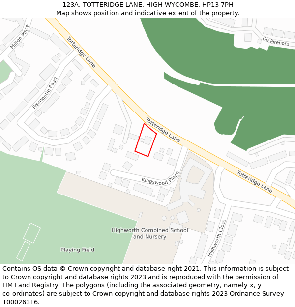 123A, TOTTERIDGE LANE, HIGH WYCOMBE, HP13 7PH: Location map and indicative extent of plot