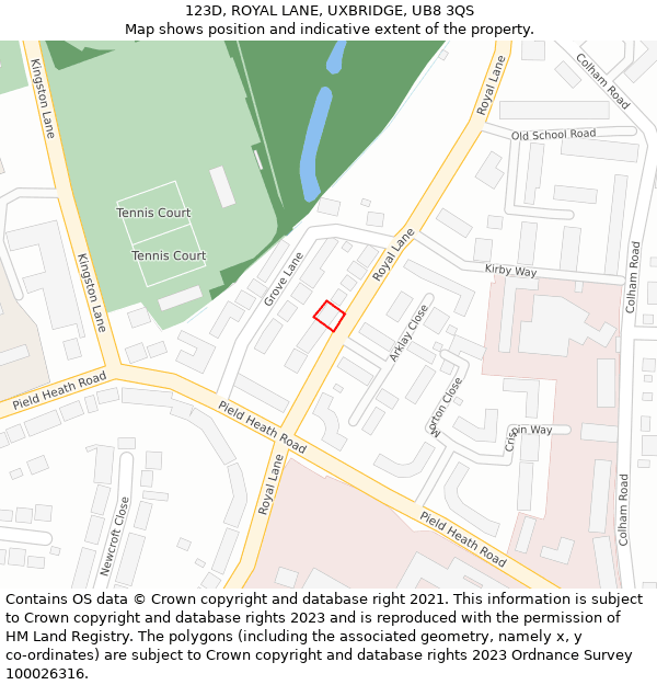 123D, ROYAL LANE, UXBRIDGE, UB8 3QS: Location map and indicative extent of plot