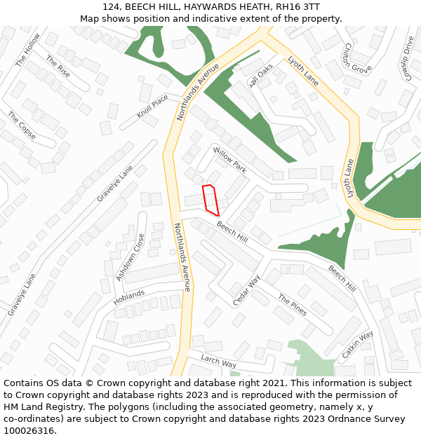 124, BEECH HILL, HAYWARDS HEATH, RH16 3TT: Location map and indicative extent of plot