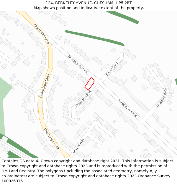 124, BERKELEY AVENUE, CHESHAM, HP5 2RT: Location map and indicative extent of plot