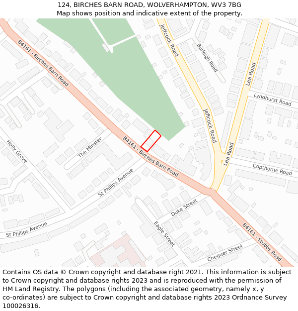 124, BIRCHES BARN ROAD, WOLVERHAMPTON, WV3 7BG: Location map and indicative extent of plot