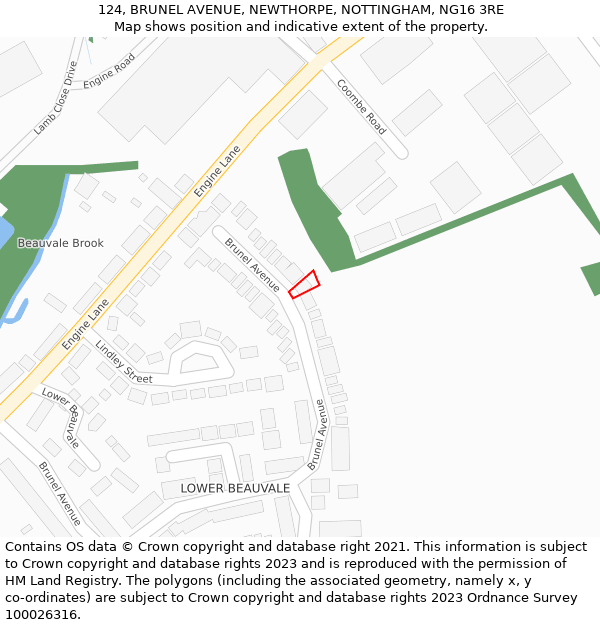 124, BRUNEL AVENUE, NEWTHORPE, NOTTINGHAM, NG16 3RE: Location map and indicative extent of plot