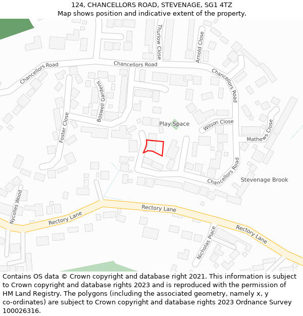 124, CHANCELLORS ROAD, STEVENAGE, SG1 4TZ: Location map and indicative extent of plot