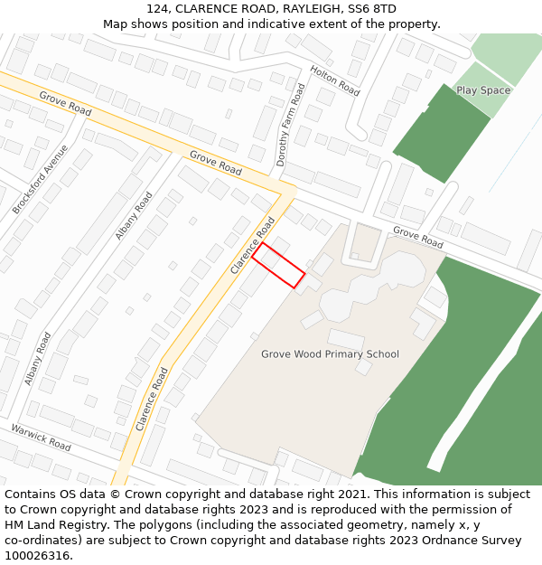 124, CLARENCE ROAD, RAYLEIGH, SS6 8TD: Location map and indicative extent of plot