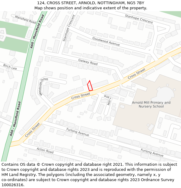 124, CROSS STREET, ARNOLD, NOTTINGHAM, NG5 7BY: Location map and indicative extent of plot