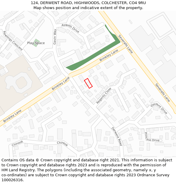 124, DERWENT ROAD, HIGHWOODS, COLCHESTER, CO4 9RU: Location map and indicative extent of plot