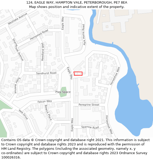 124, EAGLE WAY, HAMPTON VALE, PETERBOROUGH, PE7 8EA: Location map and indicative extent of plot
