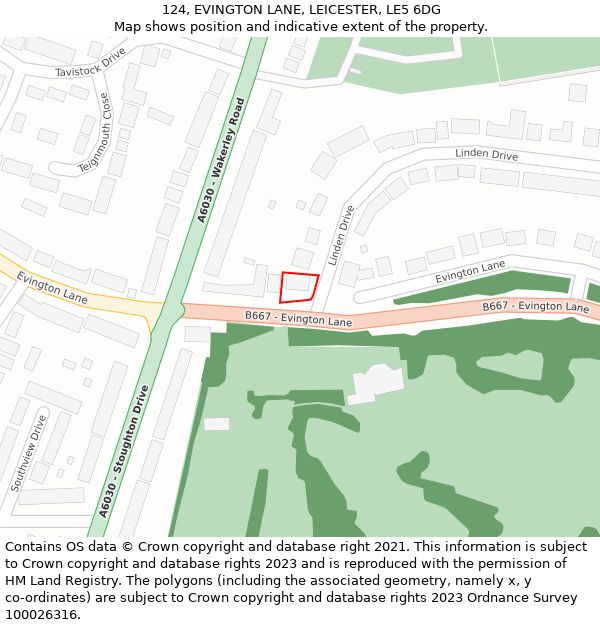124, EVINGTON LANE, LEICESTER, LE5 6DG: Location map and indicative extent of plot