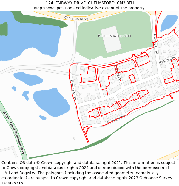 124, FAIRWAY DRIVE, CHELMSFORD, CM3 3FH: Location map and indicative extent of plot