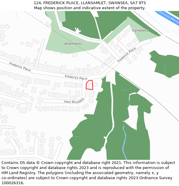 124, FREDERICK PLACE, LLANSAMLET, SWANSEA, SA7 9TS: Location map and indicative extent of plot