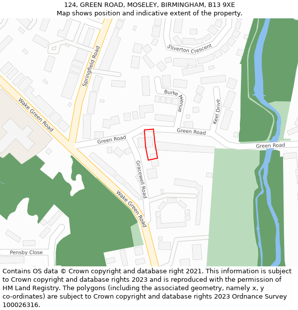 124, GREEN ROAD, MOSELEY, BIRMINGHAM, B13 9XE: Location map and indicative extent of plot