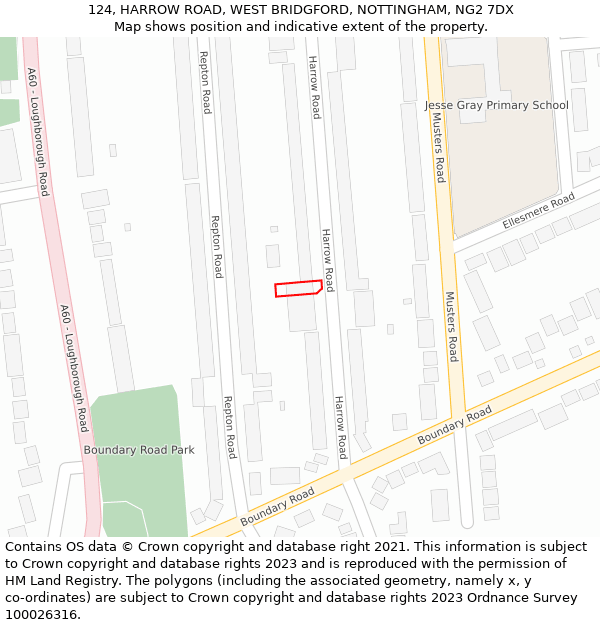 124, HARROW ROAD, WEST BRIDGFORD, NOTTINGHAM, NG2 7DX: Location map and indicative extent of plot