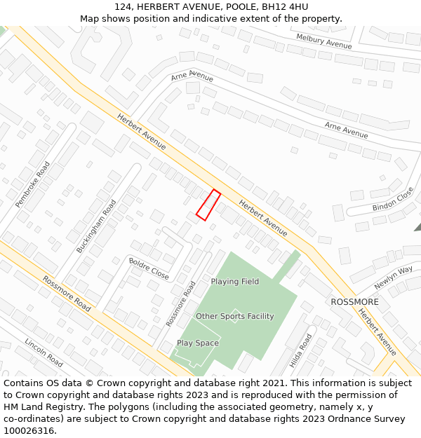 124, HERBERT AVENUE, POOLE, BH12 4HU: Location map and indicative extent of plot