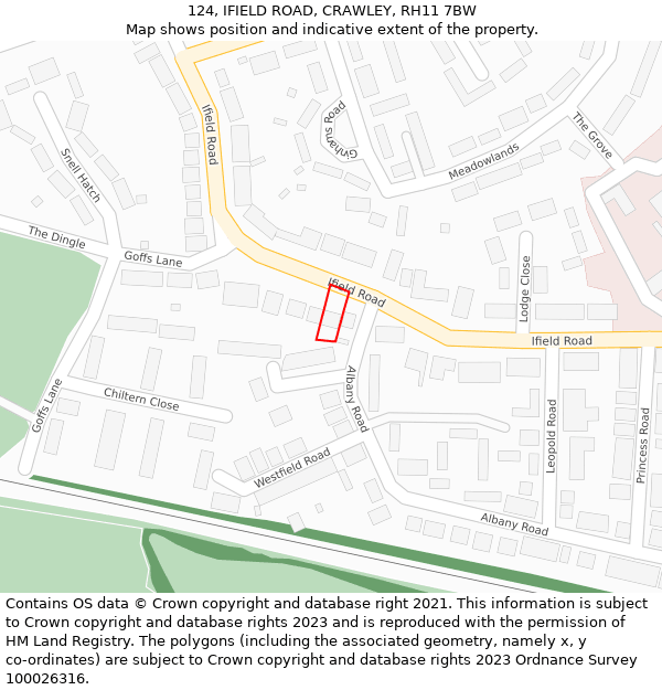 124, IFIELD ROAD, CRAWLEY, RH11 7BW: Location map and indicative extent of plot