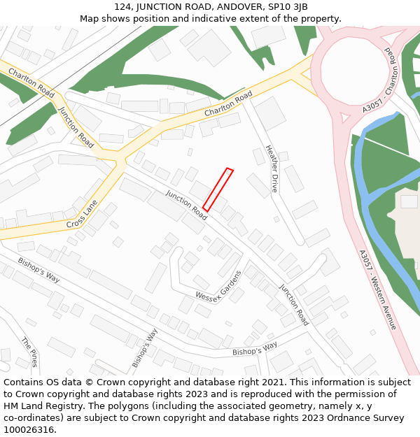 124, JUNCTION ROAD, ANDOVER, SP10 3JB: Location map and indicative extent of plot