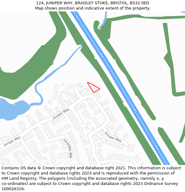 124, JUNIPER WAY, BRADLEY STOKE, BRISTOL, BS32 0ED: Location map and indicative extent of plot