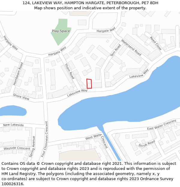 124, LAKEVIEW WAY, HAMPTON HARGATE, PETERBOROUGH, PE7 8DH: Location map and indicative extent of plot