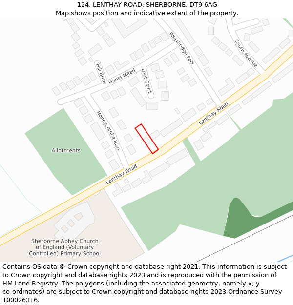 124, LENTHAY ROAD, SHERBORNE, DT9 6AG: Location map and indicative extent of plot
