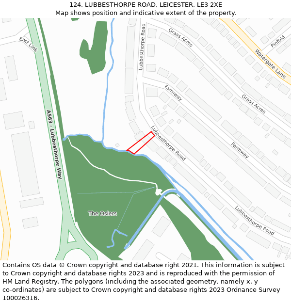 124, LUBBESTHORPE ROAD, LEICESTER, LE3 2XE: Location map and indicative extent of plot