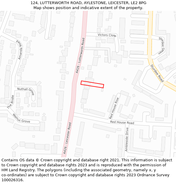 124, LUTTERWORTH ROAD, AYLESTONE, LEICESTER, LE2 8PG: Location map and indicative extent of plot