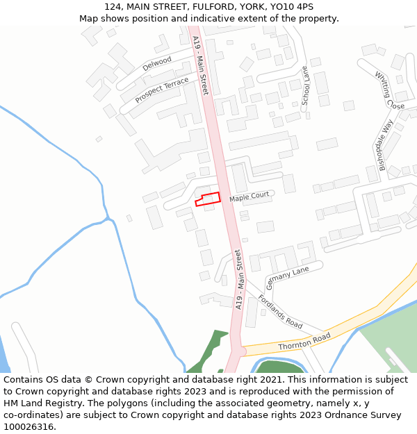 124, MAIN STREET, FULFORD, YORK, YO10 4PS: Location map and indicative extent of plot