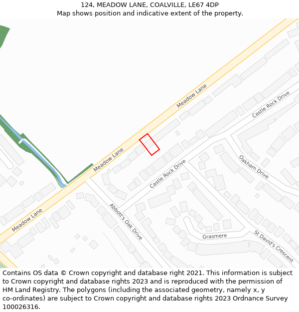 124, MEADOW LANE, COALVILLE, LE67 4DP: Location map and indicative extent of plot