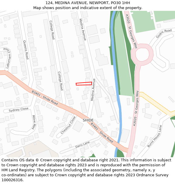 124, MEDINA AVENUE, NEWPORT, PO30 1HH: Location map and indicative extent of plot