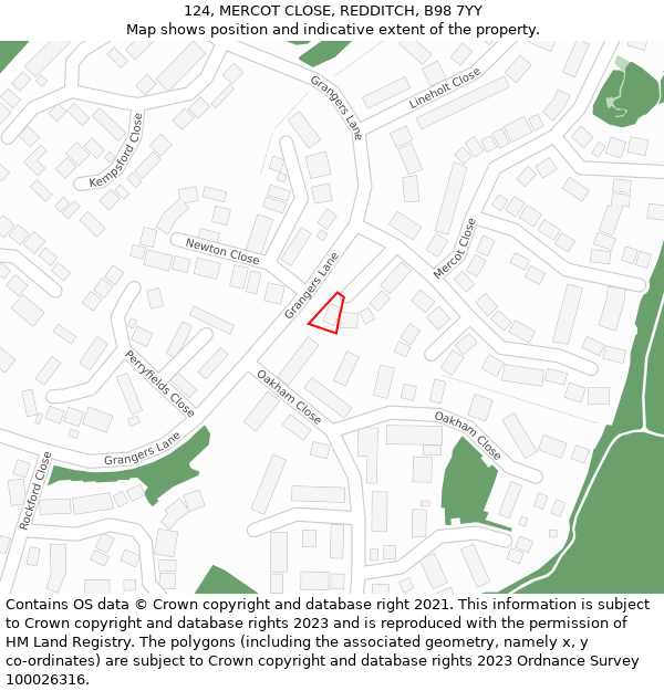 124, MERCOT CLOSE, REDDITCH, B98 7YY: Location map and indicative extent of plot