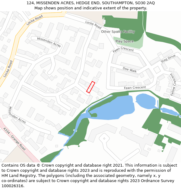 124, MISSENDEN ACRES, HEDGE END, SOUTHAMPTON, SO30 2AQ: Location map and indicative extent of plot