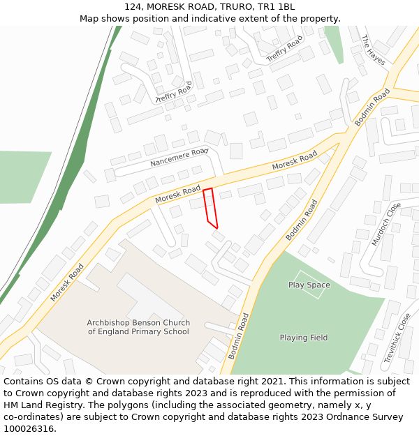 124, MORESK ROAD, TRURO, TR1 1BL: Location map and indicative extent of plot