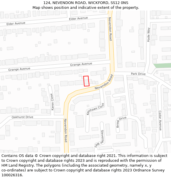 124, NEVENDON ROAD, WICKFORD, SS12 0NS: Location map and indicative extent of plot