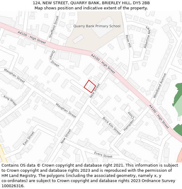 124, NEW STREET, QUARRY BANK, BRIERLEY HILL, DY5 2BB: Location map and indicative extent of plot