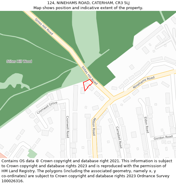 124, NINEHAMS ROAD, CATERHAM, CR3 5LJ: Location map and indicative extent of plot