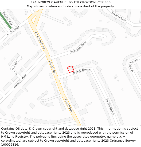 124, NORFOLK AVENUE, SOUTH CROYDON, CR2 8BS: Location map and indicative extent of plot