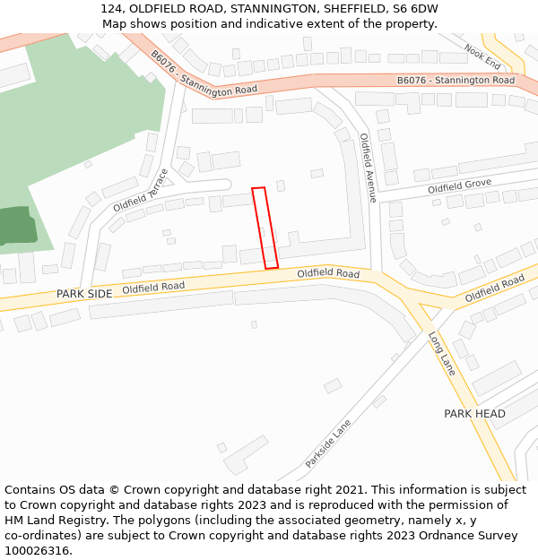 124, OLDFIELD ROAD, STANNINGTON, SHEFFIELD, S6 6DW: Location map and indicative extent of plot