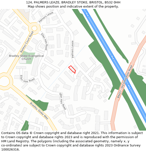 124, PALMERS LEAZE, BRADLEY STOKE, BRISTOL, BS32 0HH: Location map and indicative extent of plot