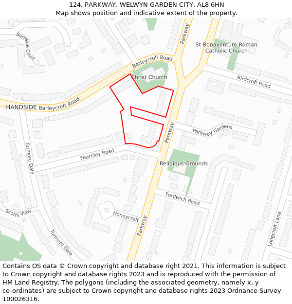 124, PARKWAY, WELWYN GARDEN CITY, AL8 6HN: Location map and indicative extent of plot