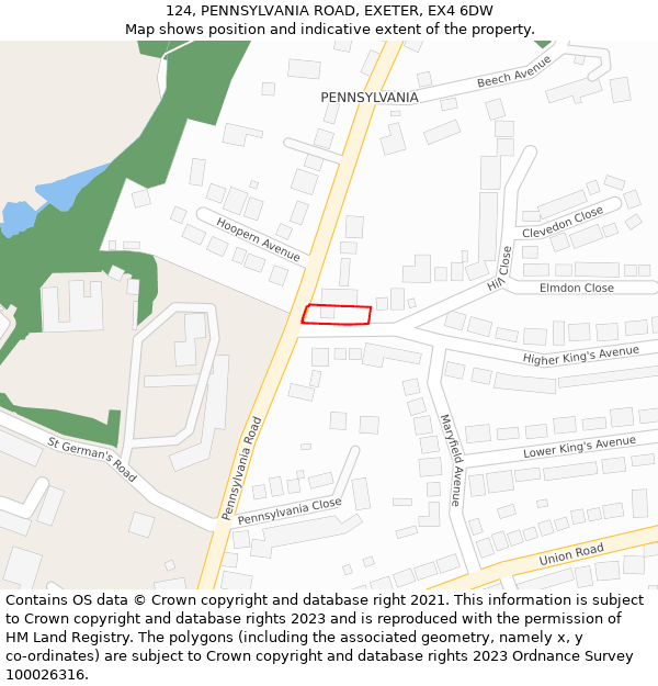 124, PENNSYLVANIA ROAD, EXETER, EX4 6DW: Location map and indicative extent of plot