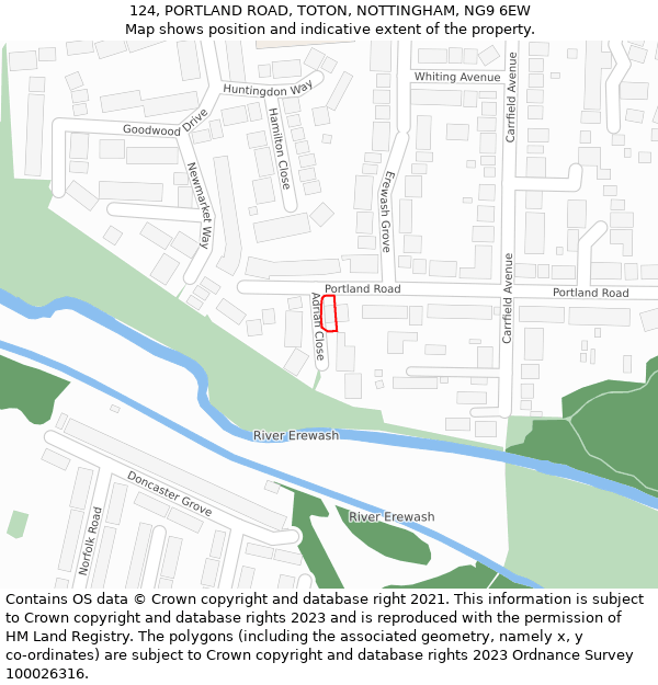 124, PORTLAND ROAD, TOTON, NOTTINGHAM, NG9 6EW: Location map and indicative extent of plot