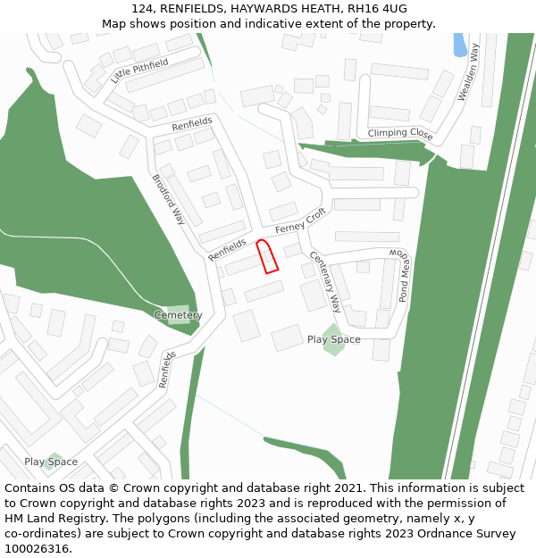 124, RENFIELDS, HAYWARDS HEATH, RH16 4UG: Location map and indicative extent of plot