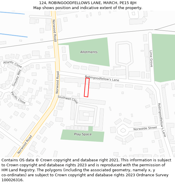 124, ROBINGOODFELLOWS LANE, MARCH, PE15 8JH: Location map and indicative extent of plot