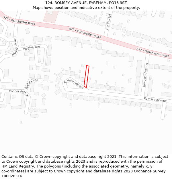 124, ROMSEY AVENUE, FAREHAM, PO16 9SZ: Location map and indicative extent of plot