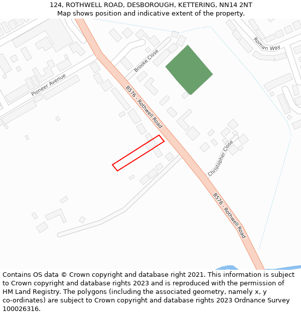 124, ROTHWELL ROAD, DESBOROUGH, KETTERING, NN14 2NT: Location map and indicative extent of plot