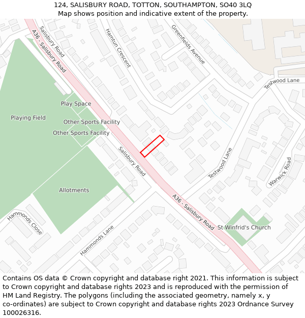 124, SALISBURY ROAD, TOTTON, SOUTHAMPTON, SO40 3LQ: Location map and indicative extent of plot