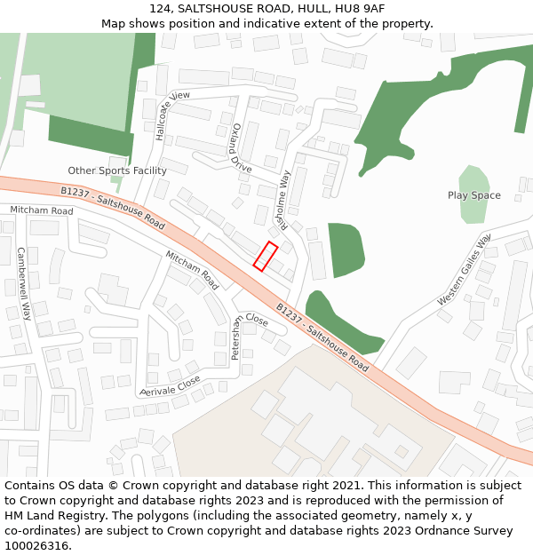 124, SALTSHOUSE ROAD, HULL, HU8 9AF: Location map and indicative extent of plot
